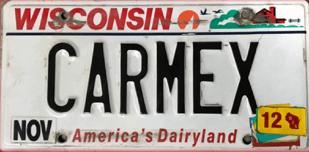 Wisconsini rendszámtábla CARMEX felirattal