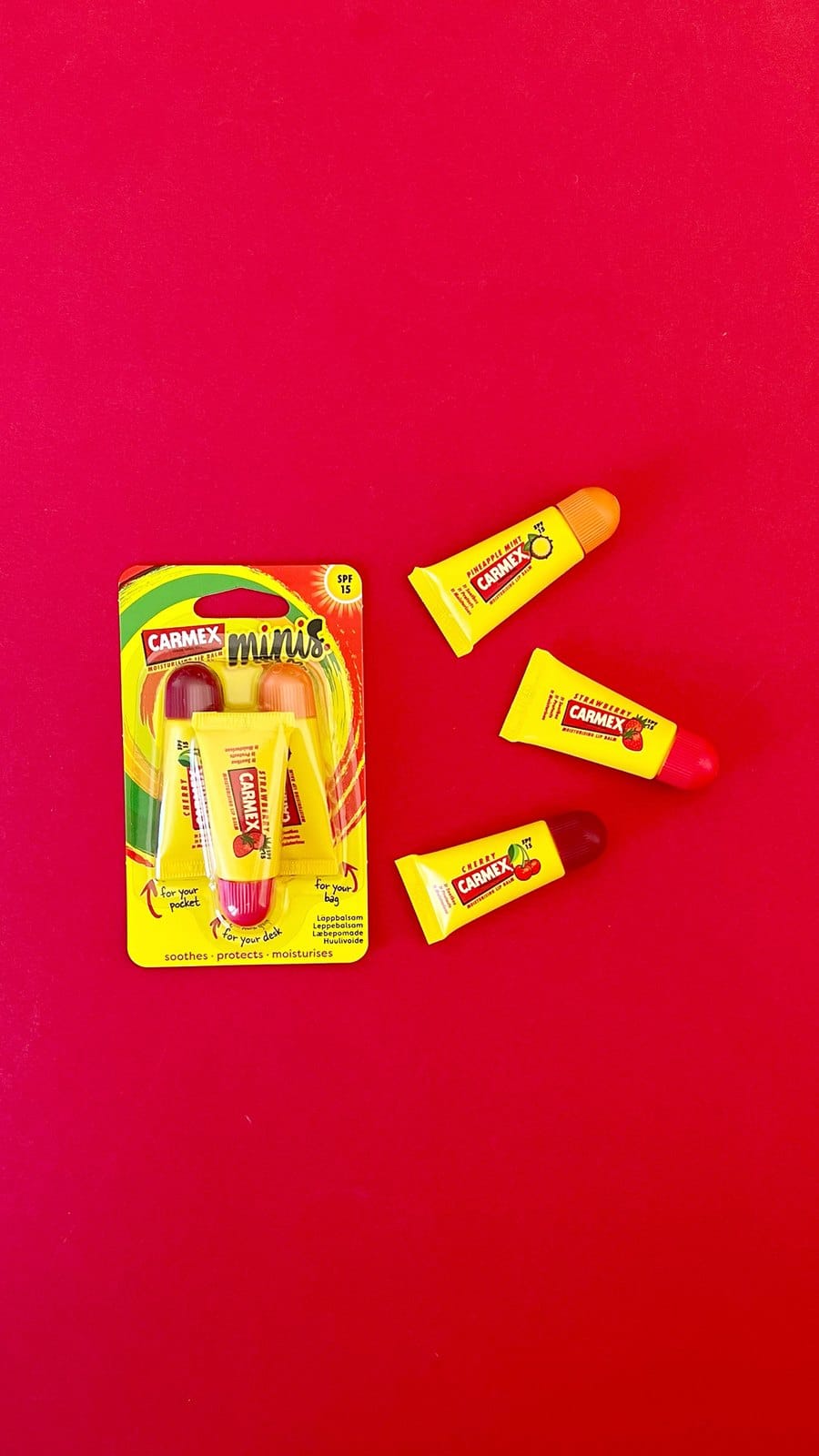 Carmex CARMEX Mini Pack (Eper, Cseresznye, Ananász-Menta) SPF 15 a mindennapokban