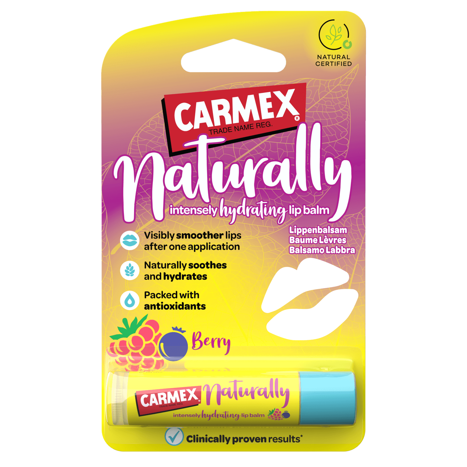 Carmex CARMEX Naturally Ajakápoló stift, Bogyós gyümölcsös a csomagolásában